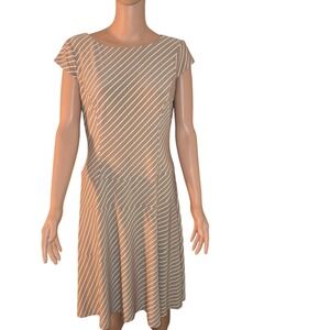 Anne Klein Women's Tan‎ Beige White Striped Career Casual Dress Size 8